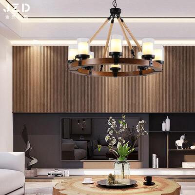 美式乡村云HX081石吊灯客餐啡厅咖厅云石灯复古实吊木绳艺麻术吊