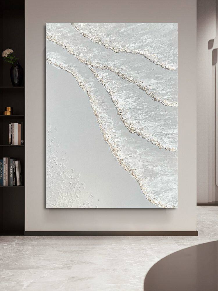 大芬油画村纯手绘油画玄关走廊客厅装饰画简约抽象立体肌理画浪花