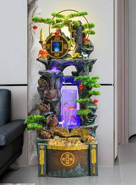 创意中式假山流水摆件户外庭院落地鱼缸水景招财装饰品