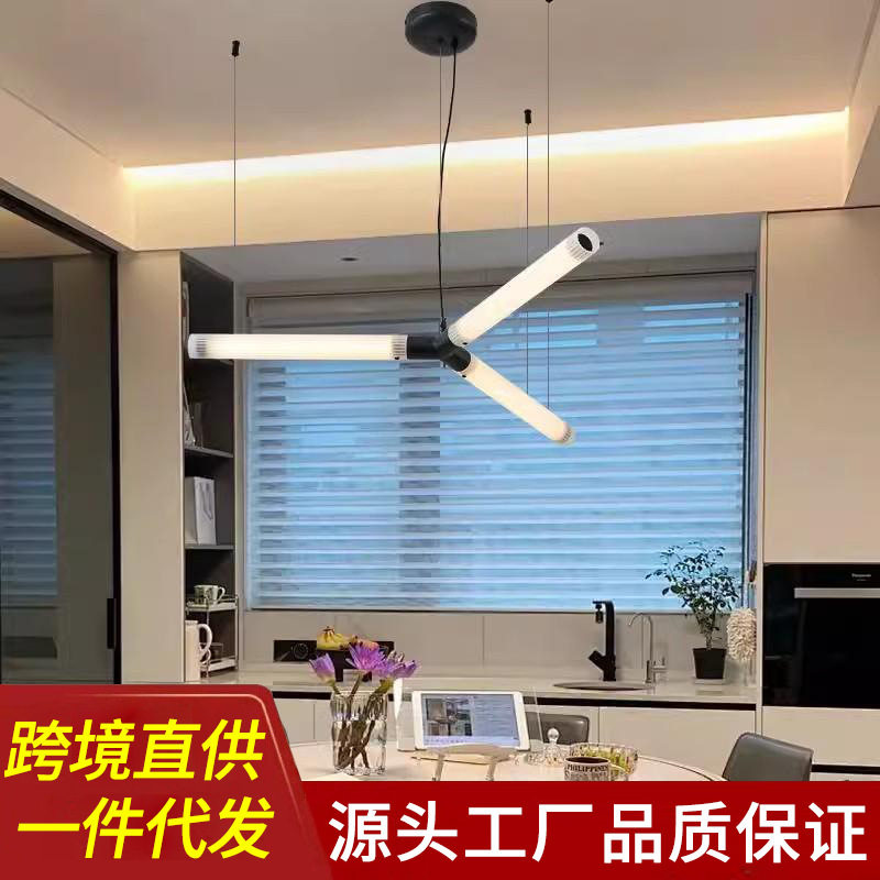 极简设计餐厅吧台吊灯创意Y型样板房别墅餐厅客厅艺术圆管中古灯