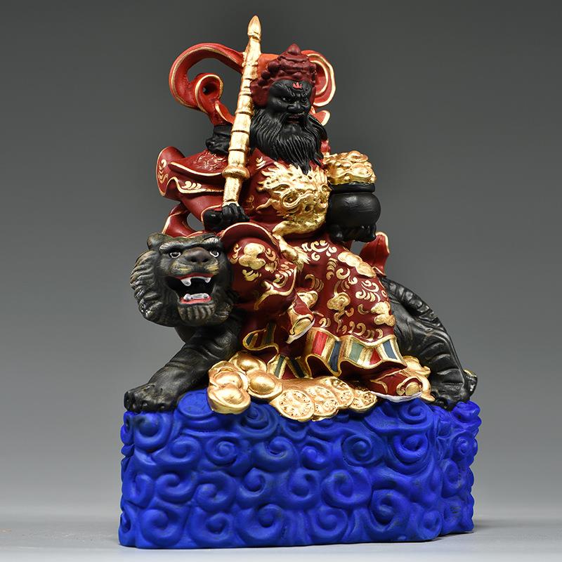 彩绘木雕刻武财神骑虎赵公明神像摆件客厅装饰工艺品店铺开业送礼