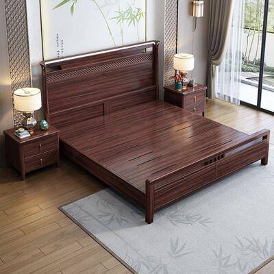 乌金木实木床新中式18MPG-06硬.m双床人主卧婚床1.5高m经济型气压