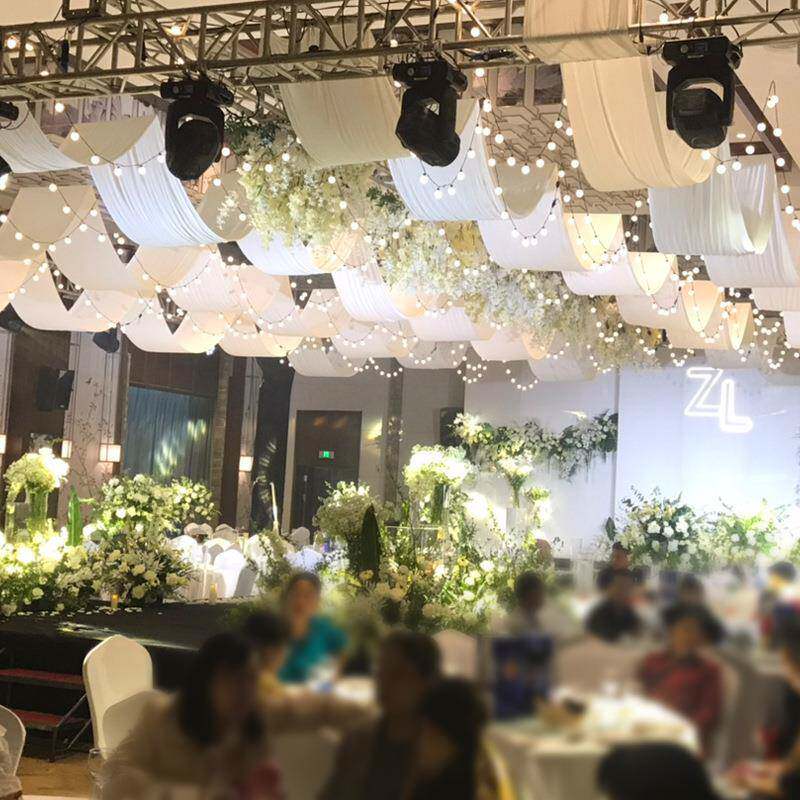 婚庆纱幔吊顶弹力布韩式婚礼堂舞台吊顶装饰布幔酒店顶部云顶布置
