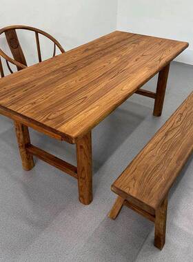 老榆木子实茶桌榆木板门木板作桌原木工ELQ台桌吧台桌家用书桌长