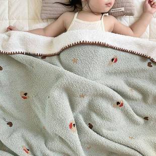 KBQ1软绵绵~茶绿A毛类婴幼盖儿毯刺绣抹毯儿童幼儿园F768HHS7午睡