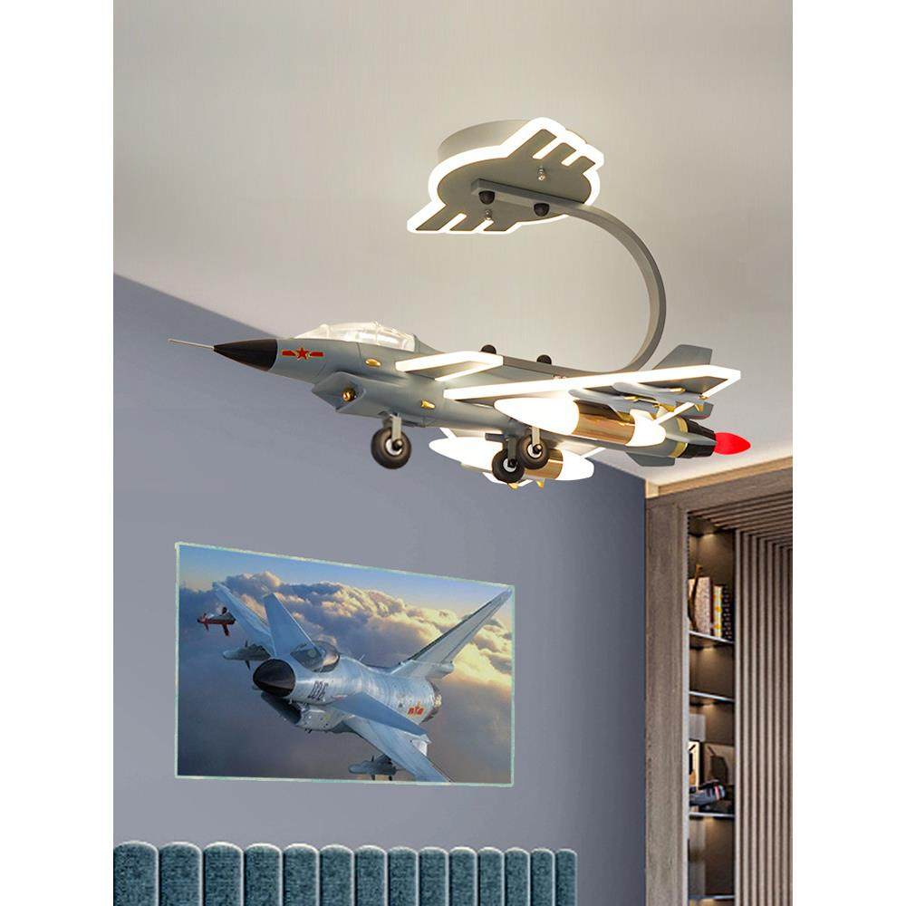 现简约创意歼12320战斗卡机代吸顶灯儿童房个性男护眼飞机吊灯通