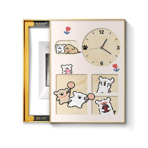 卡通线条小电款表箱狗装饰多画巴胺免打孔带妙趣时光钟表遮挡竖配