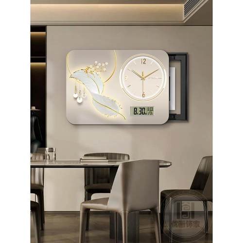 历现代轻奢毛电表箱NA惊鸿金装饰画带钟表遮挡配箱电电闸盒盖板万