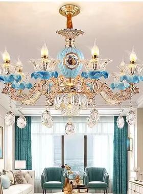 式轻奢水吊灯华客厅灯法式宫廷51568浪漫晶陶瓷卧室欧灯奢别墅大