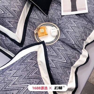 RW-1214-高端轻奢风1花夏00S长绒棉四件套全棉贡缎印春季裸睡被套