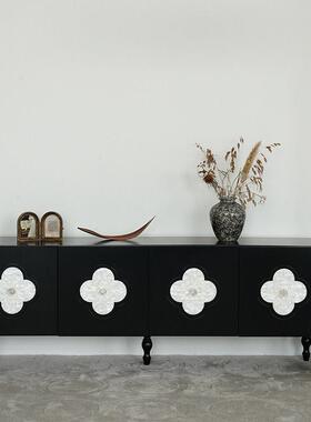 式叶草电视柜小户型SRT黑色视听古柜客厅实木复古法储物地柜复四