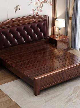中式乌金主木实木UTX床卧软靠1.8米人床现双代简家用1.约5米储物