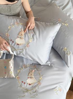 设计款LB-01毛10S长绒可棉四件套爱0巾绣红色被套床单纯棉全棉床