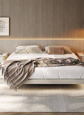 无床悬浮床意CEV式极简皮床现头代简约主卧2.022米无.靠齐边双人