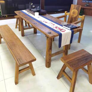 老榆木门实板台风化茶桌旧木板家具复隔板木茶台茶几古吧TVJ大板