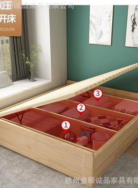 全实木榻榻省空间无床头1储.5MHF米物气压侧开高箱纳收米1.2小户