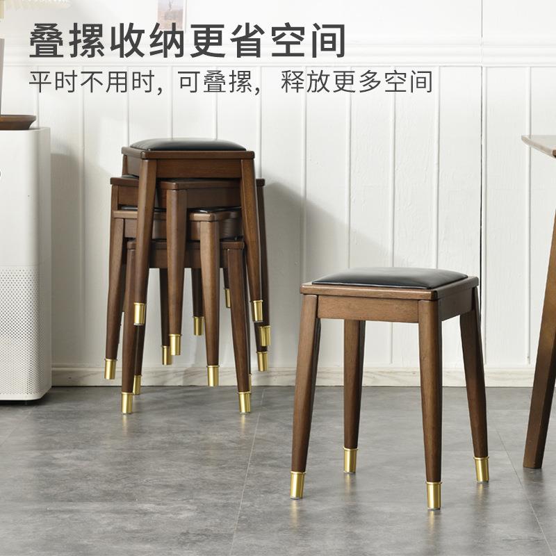 全实木轻铜素餐凳家用可客叠轻奢铜素奢放餐凳软餐椅厅简约包高方