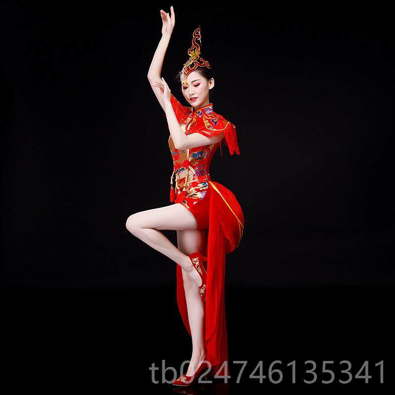 正品打鼓服出服演女旗袍中国风水鼓鼓喜庆腰现代舞蹈开场舞服装成