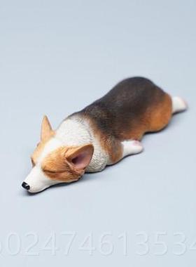 正品睡姿柯基犬真动仿物模型创桌意狗面车内装饰睡觉小摆件