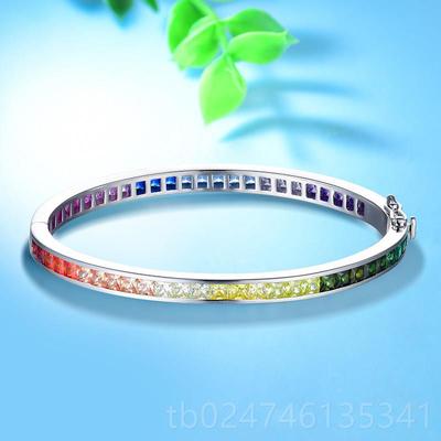 正品纯镀金彩虹渐变蓝手宝石手镯 女款仿石宝欧美银风格时尚环