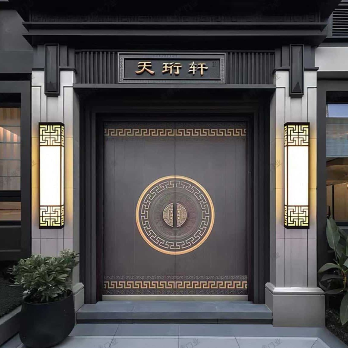 新中式风格铸铝装甲门自建房别墅大门暗合页工艺全铝结构指纹锁