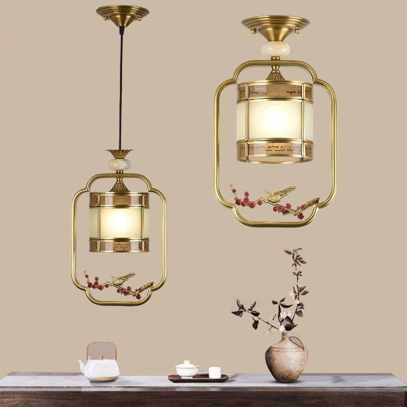 新中式全铜吊灯中国风阳台玄关卧室床头柜走廊门厅过道单头小吊灯,家装灯饰光源,智能吊灯,淘宝优惠券,粉丝福利购,淘宝优惠卷