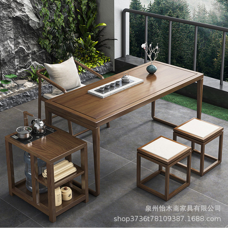 阳台茶桌椅组合轻奢极简实木茶艺功夫泡茶桌现代简约家用小茶台几