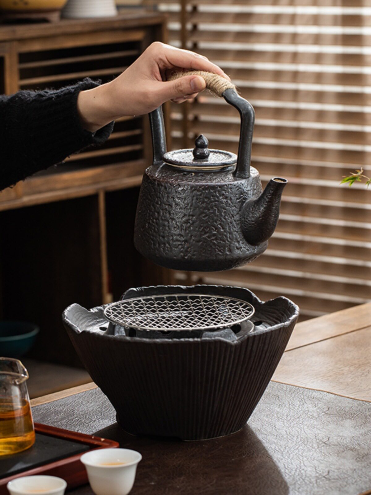 日式陶土炭围炉煮茶炉
