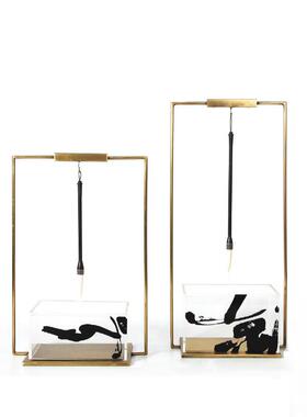 新中式金属亚克力毛笔架摆件家居软装样板书房办公室饰品装饰摆设