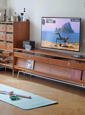 QP6简约现代客厅落地柜复古实木电视柜抽屉柜家用储物柜高款电视