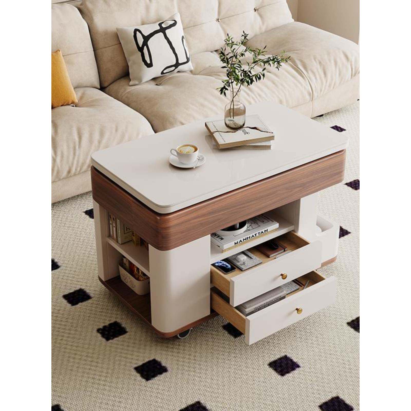 实木边几可移动沙发边柜侧边柜小户型客厅储物小推车岩板升降茶几