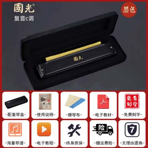 正品专业国2口孔光口琴4复音C调初学者学生儿童男女自学入门风琴
