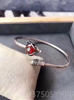 正品999纯手镯子女220银5新款红刚玉日韩时尚网狐红狸手环送女友
