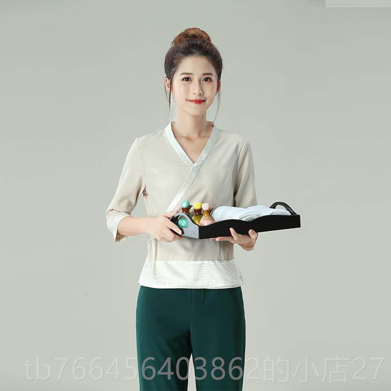 新款中美容师工作服女夏季美容院会沐足式套养生sap所工服高端装