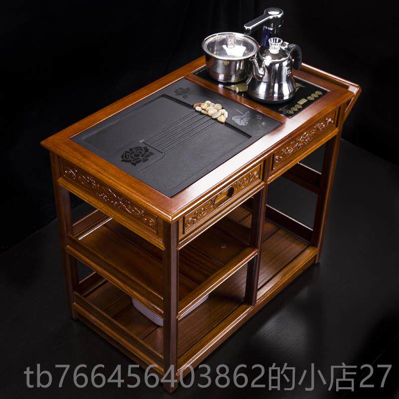 新款汇享梨木乌石金茶车实花木可移动带轮台水柜茶功夫茶具套装沙