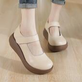 原创复单鞋 新款 圆 古鞋 真皮防滑妈妈鞋 871春款 软底松皮糕厚底单鞋