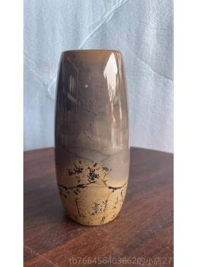 新款国画草瓶花天然石花笔架方柱实木底座中装饰办公室屋入口镇石