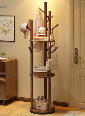 实木旋衣帽架落转地立挂衣架卧家用客式LKO厅轻奢置室物架