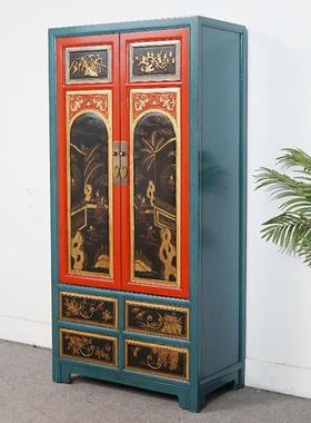 中古可典实式木彩绘衣柜古复古储物柜收纳68833柜手绘仿高柜置物