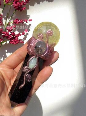 WQW热款销爆天然曜石黄黑水半宝石小权杖魔杖摆件工晶艺品