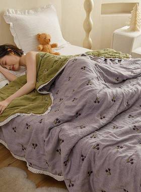 季A类长绒棉纱布夏凉被夏纯棉轻薄透气被人毛巾学生宿双ACY舍夏毯