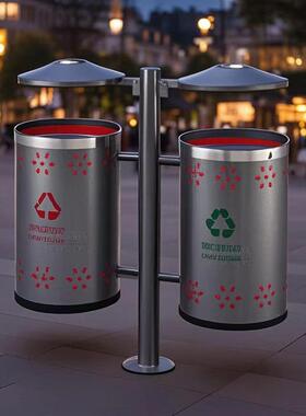 不锈钢垃户外垃桶可固定校园别果墅区景区室OGQ外厚冲孔带烟圾缸