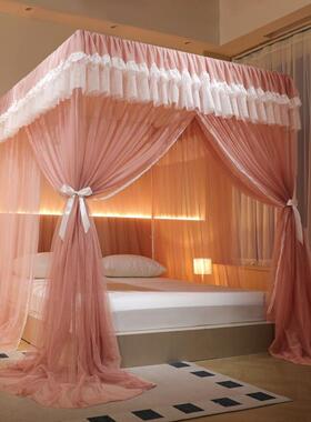 公廷主风欧宫式落地床支帘蚊帐三URR开门加密防尘顶不锈钢架床幔