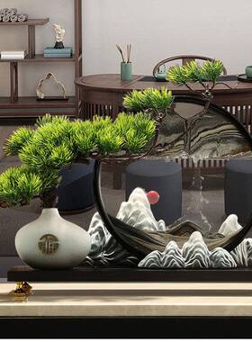 迎客松件创意流沙画玄关办公室中装饰摆品新式电视XJJ柜茶室摆设