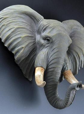 手工绘仿真动摆物摆件挂饰大象hy-1头墙壁挂彩合成树脂动物头像饰