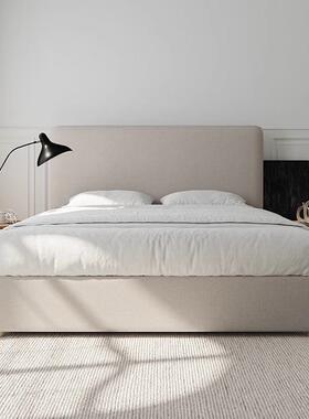 法式布艺主次卧现代床简约软超薄AIW床小户型棉齐边双人床高端麻