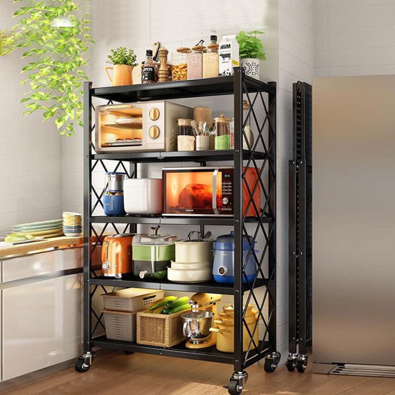 用大置折叠家置物架地式多层储物架厨房烤落箱收纳架移动微波炉置