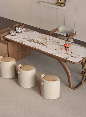 代约意式实QDU木大板简茶桌椅客组合轻奢岛台现泡茶台家用厅新款