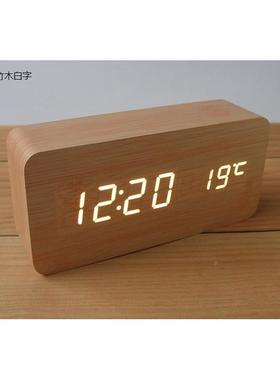 插电木头eld木LD013头钟带5带组闹钟温度带钟时间带日期带声控