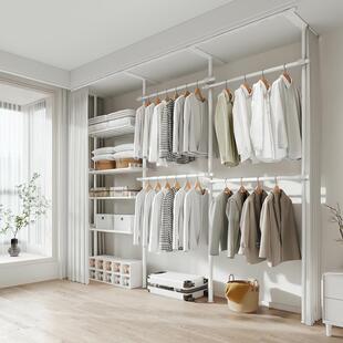 顶天地置物架晾衣到顶开挂放式衣帽立架子包组装杆FPQ间金属衣柜